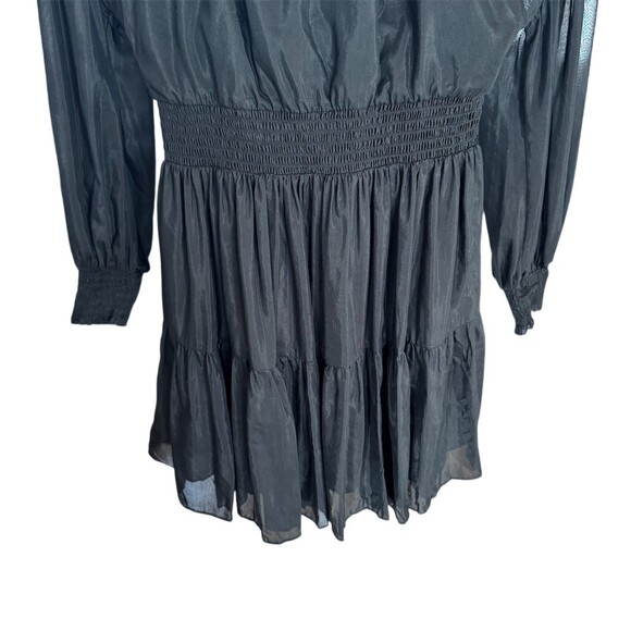 Alice + Olivia Kiara Dress Size 2 Black Smocked Waist Mini Button - Picture 12 of 14